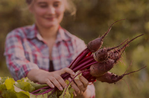 Harctic Superfoods woman holding beets