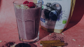 blueberry pear smoothie in a glass